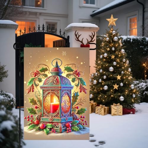 Image of BlissYard Christmas Garden Flag 12x18 Inch Lantern Holly Yard Decor