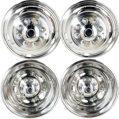Image of 4pcs 17 inch Stainless Steel Wheel Simulators for Dodge Ram 3500 Dually | For 2003-2018 Dodge Ram 3500 Dually, 304 Stainless Steel, 8 Lug 5 Hand Hole, Bolt On Hub Caps, Screw-On Wheel Covers