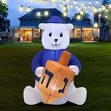 HZGDEJTG 4ft Hanukkah Inflatable Bear Outdoor Decorations with LED Lights for Indoor Outdoor Patio Garden