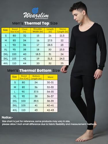 Image of Wearslim Men's Cotton Quilted Winter Lightweight Thermal Underwear for Men Long Johns Set with Fleece Lined Soft Tailored Fit Warmer