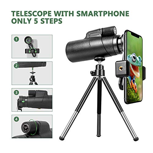 12x50 Monocular Optics Zoom HD BAK4 Prism FMC IPX7 Waterproof Monocular Telescope with Smartphone Adaptor Tripod for Adults Kids Gifts Birding Hunting Camping Travelling Wildlife