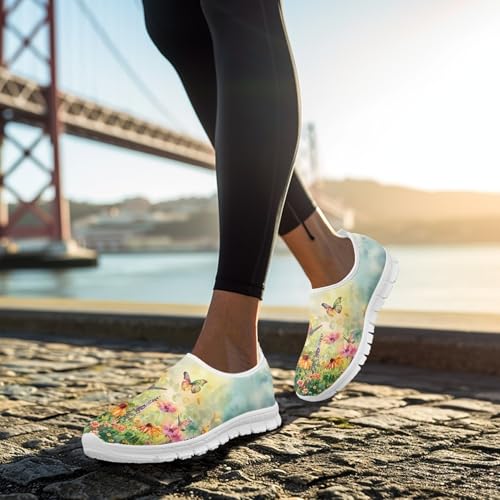 Image of Hummingbird Floral Print Lightweight Walking Shoes for Women Mesh Casual Sneakers Size 5-10.5