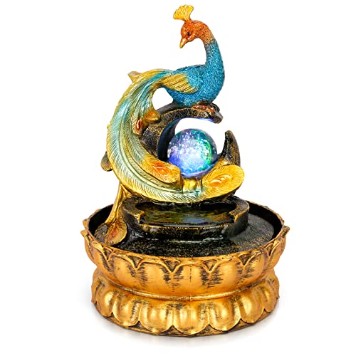 Dyna-Living Tabletop Water Fountains with Illuminated Rolling Ball Feng Shui Zen Waterfall Fountain Water Feature Indoor Relaxation Fountain for Home Office Decor Relaxation 7.9" X7.9" X11" Gold