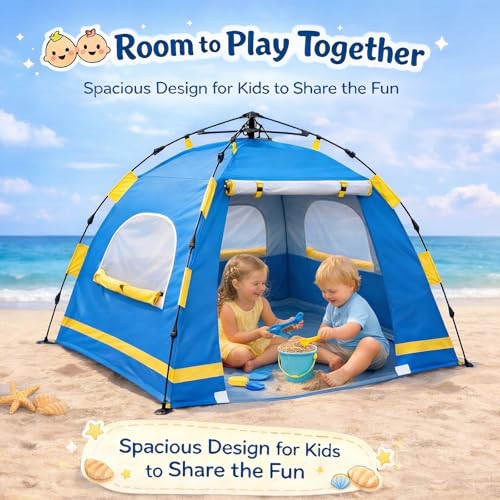 Image of Baby Beach Tent Pop Up Sun Shelter with UPF 50+ UV Protection, Silver-Coated Interior, Breathable Mesh Ventilation, Easy Setup, Wind-Stable Beach Shade for Infants & Toddlers