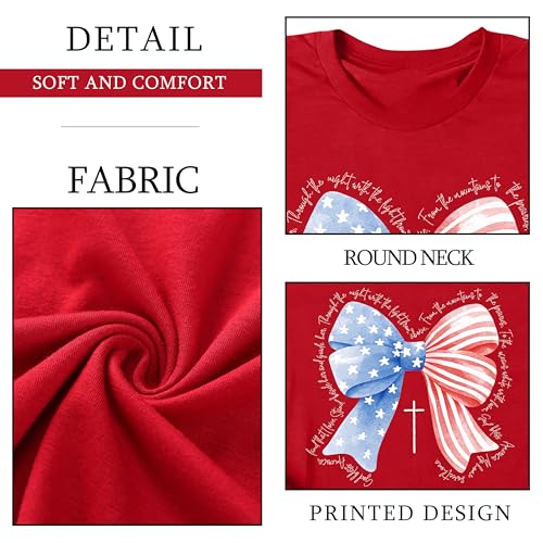 Image of Ithalt Christian Tshirt Womens 4th of July Shirt American Flag T Shirt USA Patriotic Tees Faith Short Sleeve Tops