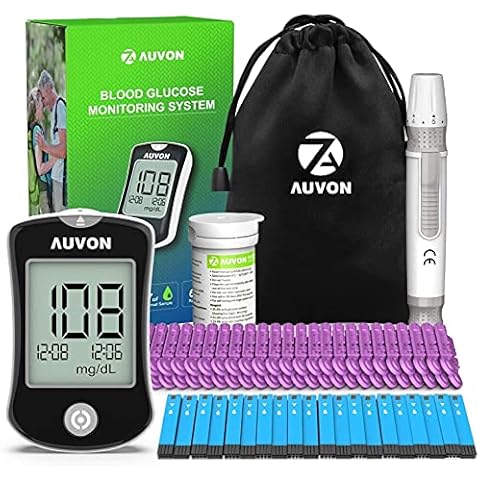 AUVON Blood Glucose Monitor Kit, High Accuracy Blood Sugar Test Kit with 50 Glucometer Strips, 50 30G Lancets, 1 Lancing Devices, DS-W Diabetes Testing Kit, No Coding Required, Travel Size Cover