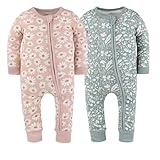 The Peanutshell 2-Pack Sleep and Play Baby Girl Clothes, 3-6 Months, Soft Cotton Footless Pajamas, Boho Meadow