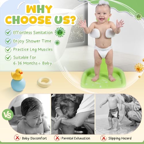 Image of Orzbow Baby Bath Stand, Adjustable Height Baby Shower Stand, Toddler Shower Standing Support with Non-Slip Base for Infant 6-36 Months, Easy-Use, Ideal Gift, Green