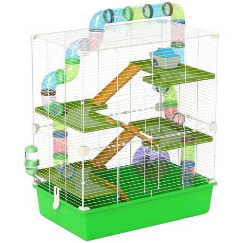 PawHut Grande Cage pour Hamsters Cage pour Rongeur 5 Niveaux avec Tunnels Abreuvoir Roue maisonnette échelles dim. 59L x 36l x 69H cm