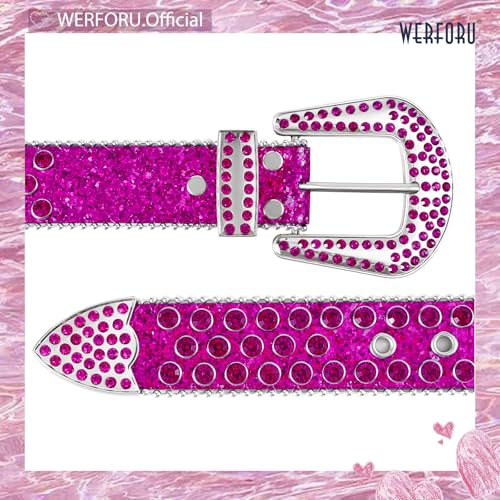 Image of WERFORU Women Men Western Rhinestone Studded Leather Belt Unisex Bling Cowgirl Cowboy Waist Belt for Jeans Pants Dress