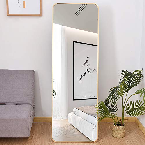 Full Length Mirror, Floor Standing Mirror, Full Body Mirror, Wall Mirror Full Length, Floor Mirror Full Length, Multi-Purpose Standing and Hanging, Aluminum Frame, 65"Ã—22", Gold