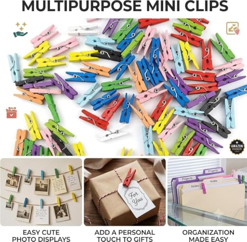Image of ARTISTERY Products Mini Color Wooden Clips for Decorations, Photos and Polaroids, Pack of 20 Pieces 1.5 Inch Multicolored, Wooden Paper Clips for Photo Hanging, DIY Home and Decoration Crafts