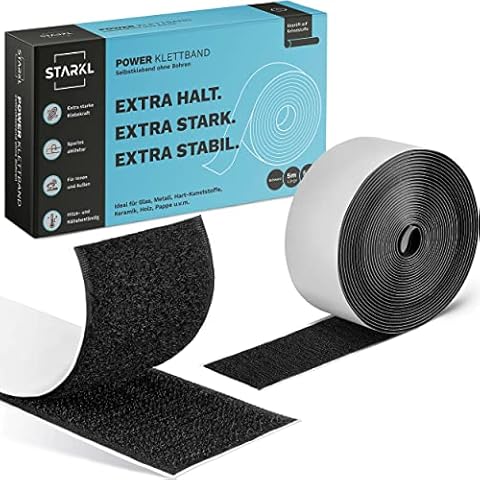 STARKL® Premium Klettband selbstklebend Extra Stark u. Extra Breit (Schwarz) I 5m x 50mm Klettverschluss selbstklebend I Doppelseitiges Klettband für innen und außen Cover