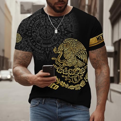 Mexico Shirt Short Sleeves Graphic Funny Tee Mexico Eagle Printed Mexican Crewneck Casual Tops4