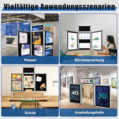 Tcatec Dreifach Gefaltete Präsentationstafel 3+1 Schwarz, Tragbar und Stabil für Schule, Büro, Messestand, Faltbar Geschäftspräsentationen Ausstellungstafel aus Aluminium mit Tasche 180 x 120 cm