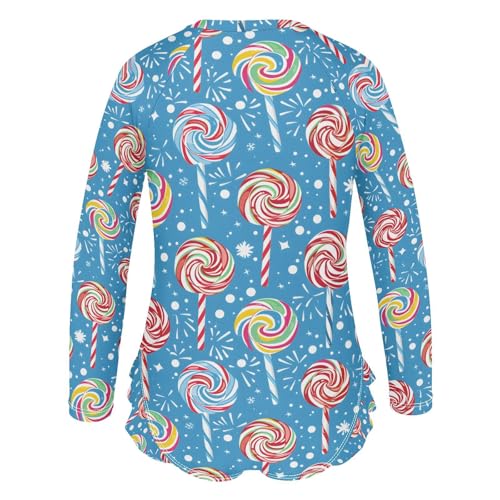 ALAZA Colorful Lollipop Rainbow Blue Girls One Piece Swimsuit Long Sleeve Rash Guard Swimsuits UV 50+ Swimwear Zipper3