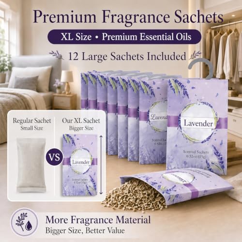 Image of Large 12 Packs Lavender Hanging Closet Air Freshener with Retractable Hook