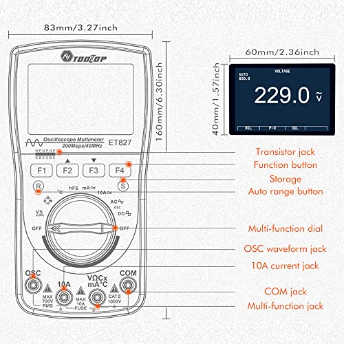 Image of 2 in 1 Handheld Oscilloscope Multimeter Digital Signal Generator 2 Channels 40Mhz Bandwidth 200 MSps 6000 Counts DIY and Lab Voltage Current Diode Triode Test
