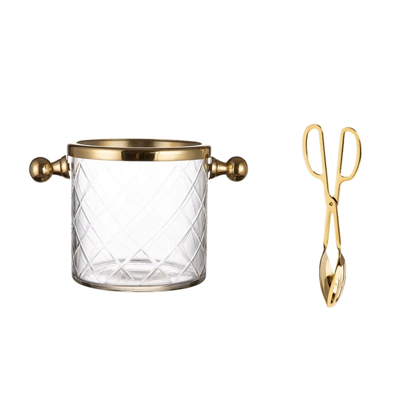 zhangrui1888 Ice Bucket Brass Glass Ice Bucket with Clamp Suitable for Indoor Ice & Beverage Bucket