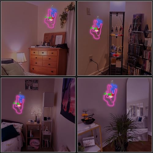 Image of WLHOPE Evil Eye Hand Neon Sign for Wall Decor Pink Blue Led Lights Hamsa Light Signs USB Connectivity Eye Neon Light Signs for Bedroom Game Room Home Bar Pub Cafes Party Gift