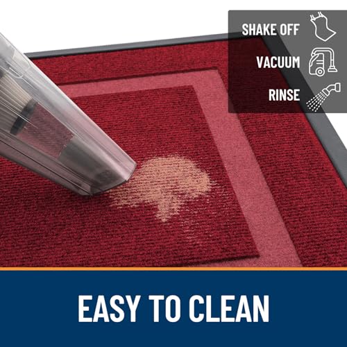 OLANLY Front Door Mat Indoor Outdoor Entrance, Waterproof All-Season, All-Weather Doormat, Sturdy Natural Rubber, Fade Resistant, Low Profile, Easy Clean Patio Porch Entryway Mat, 59x30, Wine Red
