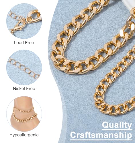 Image of 2PCS Gold Anklets for Women, Waterproof Minimalist Cuban Link Chain Dainty Layered Ankle Bracelets Adjustable Size, Minimalist Jewelry for Women's Stylish