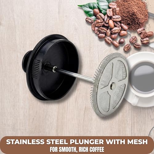 Image of French Press Coffee & Tea Maker 350ml | Heat‑Resistant Borosilicate Glass | 3‑Level Stainless Steel Filtration | Smooth Grit‑Free Brew | Durable Plastic Frame & Handle | Makes 1-2 Cups
