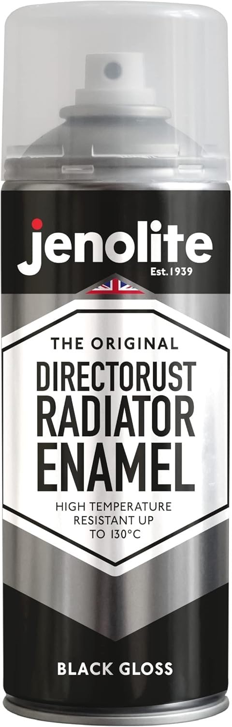 JENOLITE Directorust Radiator Enamel Spray Paint | BLACK | Gloss Finish | Resistant to 130ºC | Durable, Scuff Resistant, Non-Yellowing Radiator Paint | No Primer Needed | 400ml