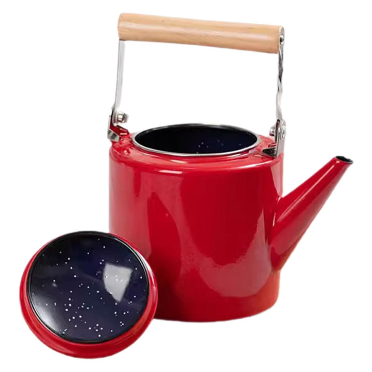 Tetera de Cocina de Esmalte 2, 4 L Mango de Madera Roja