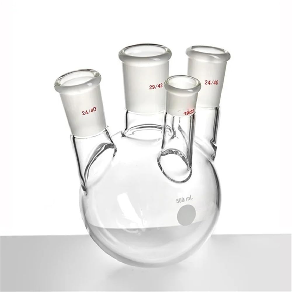 Sprzęt laboratoryjny i wyposażenie o grubych ściankach, mała butelka kątowa z czterema szyjkami, mały kątowy kształt, 500 ml, szkło borokrzemowe, F21 (500 ml F214500X)