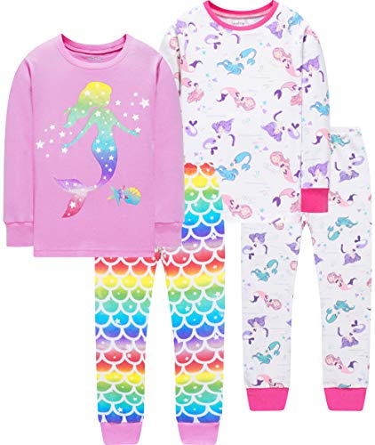 Girls Christmas Pajamas Toddler Kids Mermaid Pyjamas 4 PCs Cotton Sleepwear Pants Set 6t