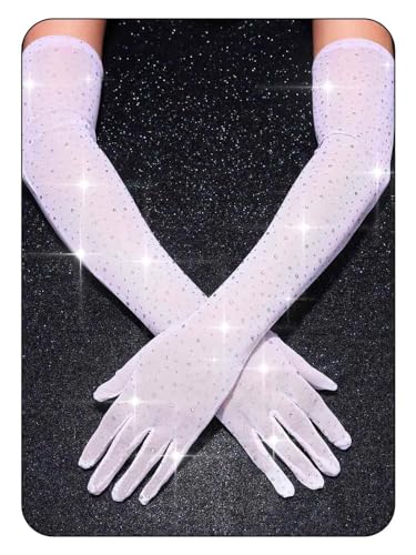 CASDRE Sparkly Rhinestone Gloves Long Mesh Elbow Length Arm Sleeves Wedding Prom Costume Gloves for Women