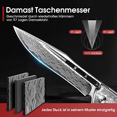 Japaknives Damast Taschenmesser Outdoor - Handgeschmiedet 67 Schichten 8 cm – Ansicht 4