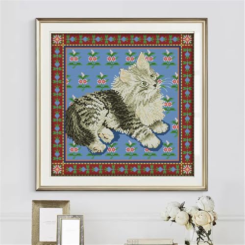 Image of JOYSEWING Stamped Counted Cross Stitch Kits,Cross Stitch Ornament Kits for Adults Beginners, Counted Embroidery Needlepoint Kits DIY Gift Home Decor 11CT (Persian cat(Printed) 16.93 x16.93 inch)