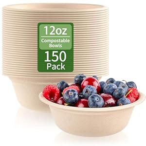 150 Pack 12 oz Paper Bowls Disposable Compostable Soup Bowls Natural Sugarcane Biodegradable Bowls for Ice Cream, Desserts, Pet Food