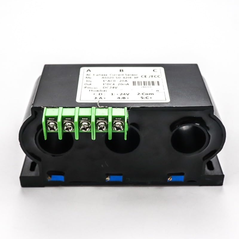 LDHJBNAC Three-Phase Current Transmitter 4-20mA Output Hall Effect AC Current Sensor 0-100A 0-200A(20A_Aperture 20MM_DC24)