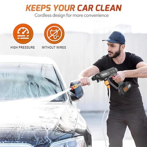 Image of Cordless Pressure Washer Gun for Car & Bike Cleaning | High Pressure Water Spray Gun with Metal Lance | Portable Power Washer Nozzle for Home, Garden & Floor Cleaning