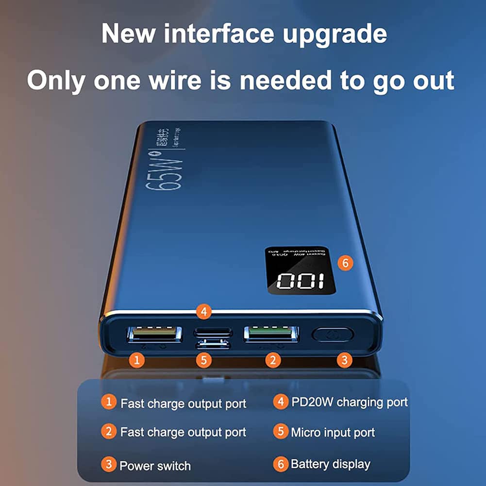 Charge Rapide Batterie Externe Chargeur Portable 65W 50000Mah Power Bank, PD 20W QC3.0 Batterie Externe À Charge Rapide avec Affichage LED, Chargeur d'alimentation d'urgence pour Téléphone