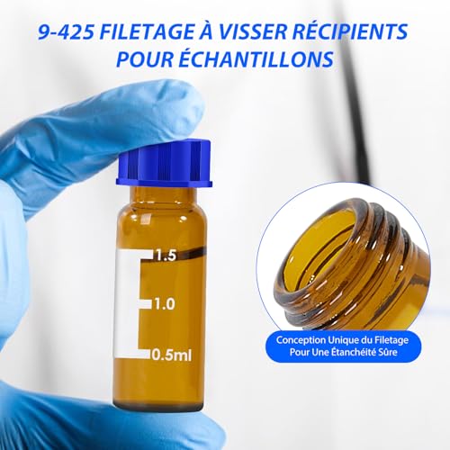 Flacons ambrés 2ml HPLC de haute pureté avec septa PTFE silicone de précision - 4