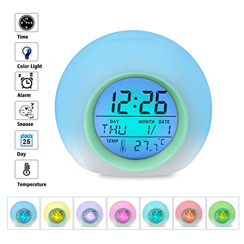 HAMSWAN Réveil numérique pour Enfants avec 7 Couleurs de lumières LED et 8 Types de Sons Vert