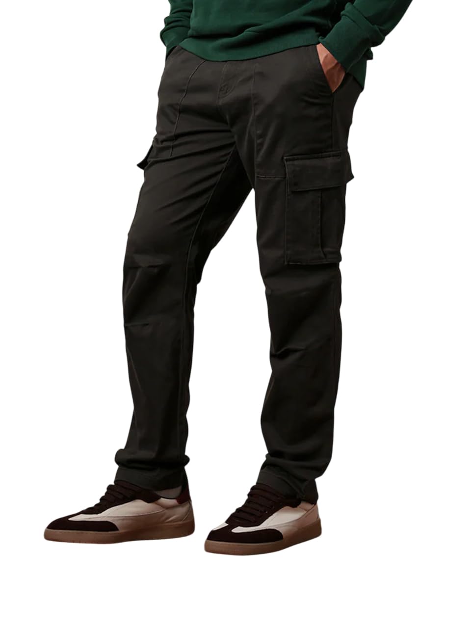 Men Solid Relaxed Fit Cotton Blend Cargo Trousers with Utility Pocket-image-45