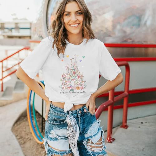 Bobeutou Magic Kingdom Shirts for Women Floral Castle Graphic T Shirt Flower Holiday Vacation Shirt Funny Cute Tee Tops3