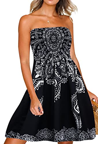Image of Zyyfly Womens Summer Beach Dresses Strapless Cover Ups Dress Tube Top Sundresses