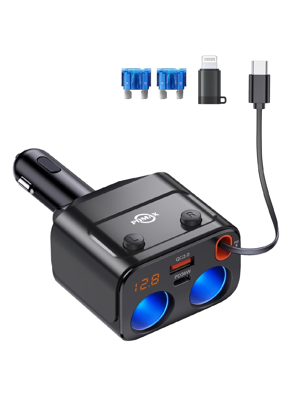 186W シガーソケット 2連 車 充電器 増設 【180W 5台同時に使用】…
