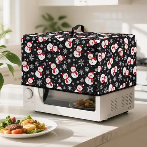 Image of Christmas Decor Microwave Oven Dust Cover Air Fryer Toaster Oven Protector Small Appliances Cover, L, 20.9 x 15.7 x 12.4 Inches, Snowman Snowflake Black