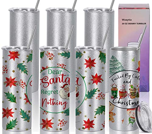 Wzaytia Glitter Sublimation Tumblers 20 Oz Skinny Straight 8 Pack Sublimation Glitter Skinny Tumbler Blanks Insulated Stainless Steel Tumbler Silver