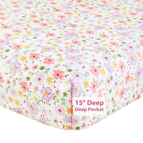 Image of Viviland Floral Queen Sheet Set - 4 Piece Cozy Pink and Purple Small Flower Patterned Bed Sheets - Soft, Breathable Microfiber Sheets with Deep Pocket, Non-Slip Fitted Sheets & Pillowcases