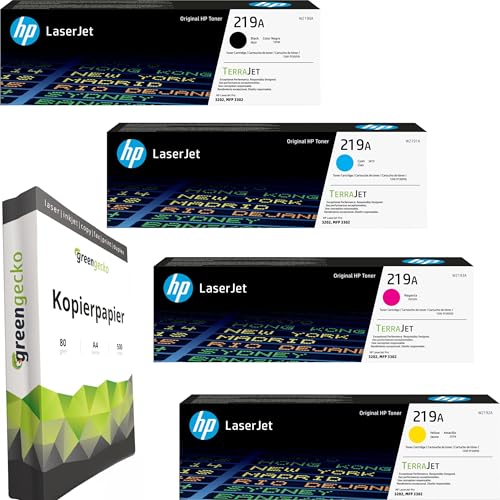 green gecko Set di toner originale – 219A Multipack (CMYK) – compatibile con HP Color Laserjet Pro 3202 MFP 3300 3302 con 500 fogli A4