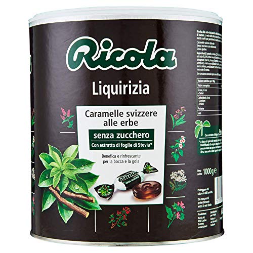 Ricola - Caramelos Balsámicos de Hierbas, Sin Azúcar, Sabor Regaliz - Bote de 1 kg