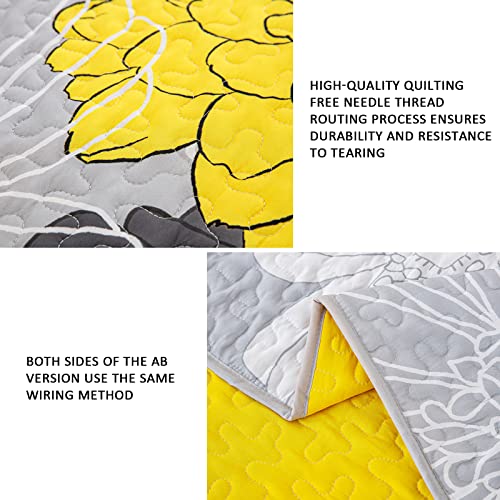 Yiran Floral Quilt Queen Size Set - 3 Piece Yellow Bedspreads Queen Size Quilt Sets For Queen Bed, Lightweight Boho Quilt Bedding Set For All Season(1 Flower Quilt Coverlet 90"X90", 2 Shams 20"X30") #TOP4
